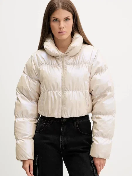 Яке adidas Originals Ess Glossy зимен модел с уголемена кройка бежово