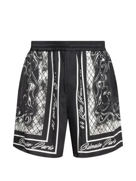 Pantaloni scurți Balmain de mătase cu imagine negru