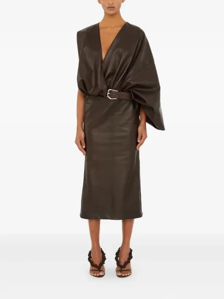 Rochie midi Christopher Esber din piele până la genunchi de costum maro