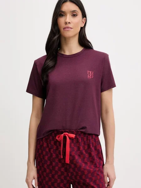 HUGO tričko s modalem CASUAL T-SHIRT fialové