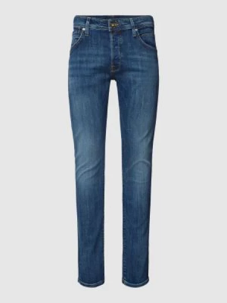 Jeansy o kroju slim fit z naszywką z logo model ‘GLENN’ Jack & Jones granatowe