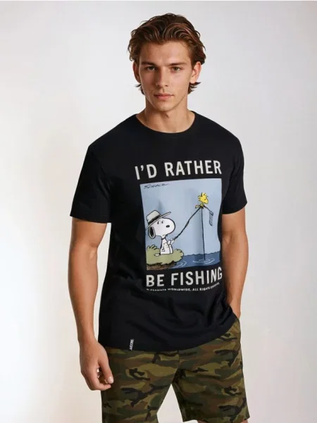 Sinsay koszulka z nadrukiem Peaunts czarny