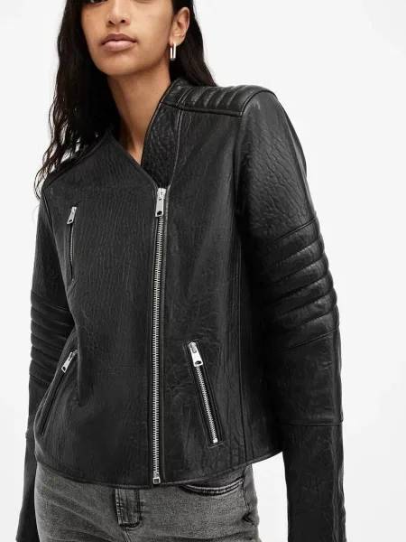 Шкіряна куртка AllSaints CAWLEY перехідна чорний