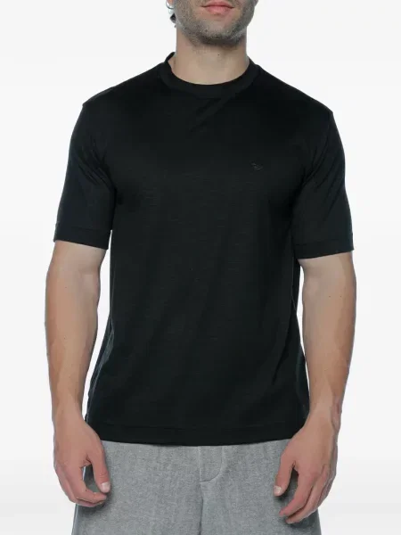 Tricou Emporio Armani cu broderie de lână negru