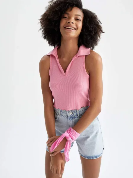 Kołnierzykowy podkoszulka Defacto różowa