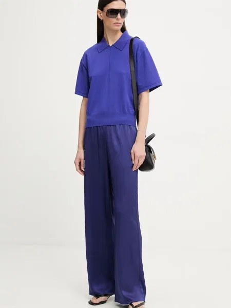 Calvin Klein pletena polo majica z viskozo modra