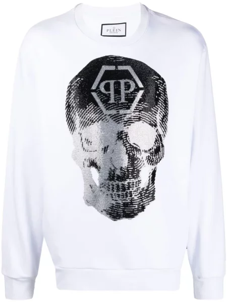 Hanorac crewneck Philipp Plein cu imagine alb