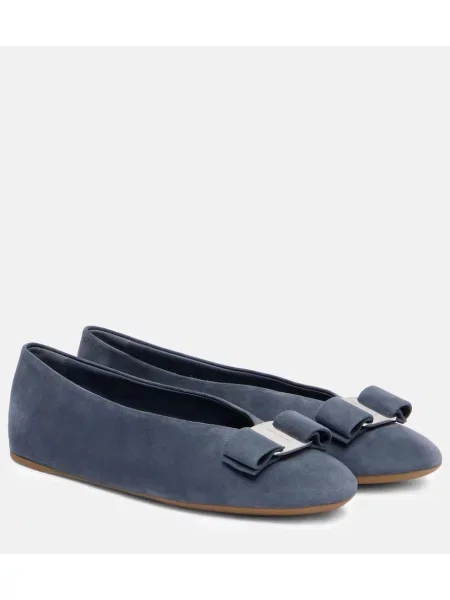 Balerini Ferragamo cu funde din piele de căprioară albastru