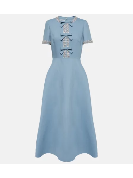 Sukienka midi Valentino z krepy do kolan garniturowa niebieska