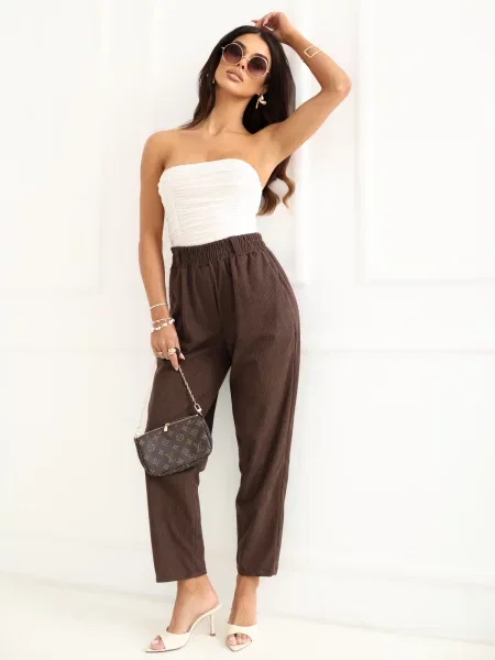 Pantaloni Rue Paris de catifea maro