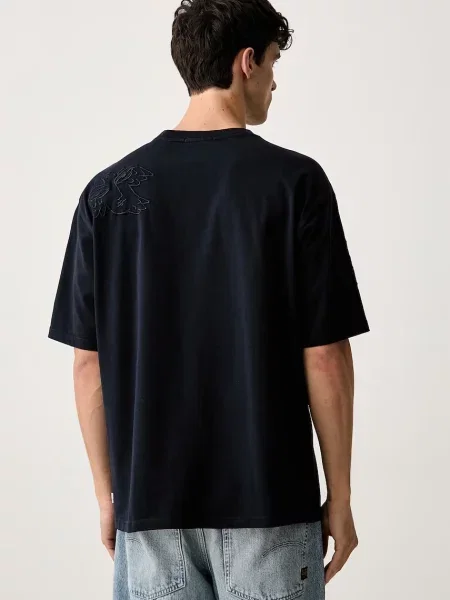 T-shirt z haftami i okrągłym dekoltem Scotch & Soda granatowa