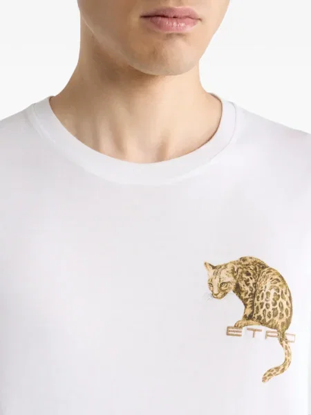 Tricou Etro cu broderie cu model leopard alb