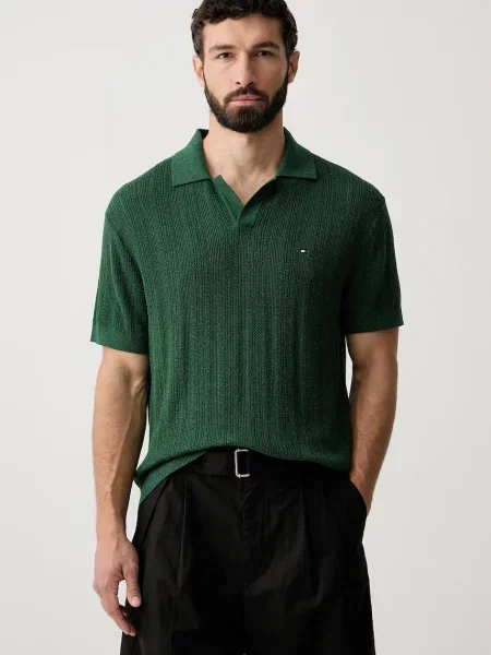 Tricou polo Tommy Hilfiger din lyocell verde