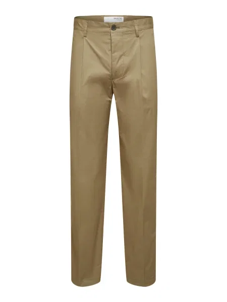 SELECTED Kalhoty se sklady v pase LOIK světle zelená