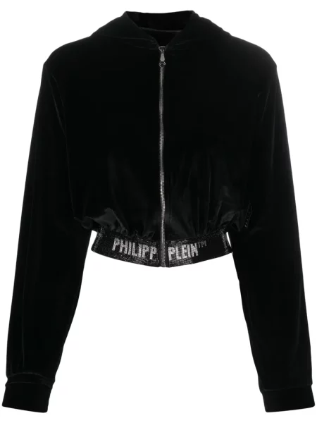 Hanorac cu glugă Philipp Plein din velur negru