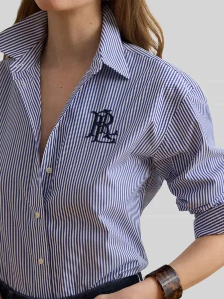 Bluzka z długim rękawem o kroju relaxed fit z mieszanki bawełny Lauren Ralph Lauren niebieska