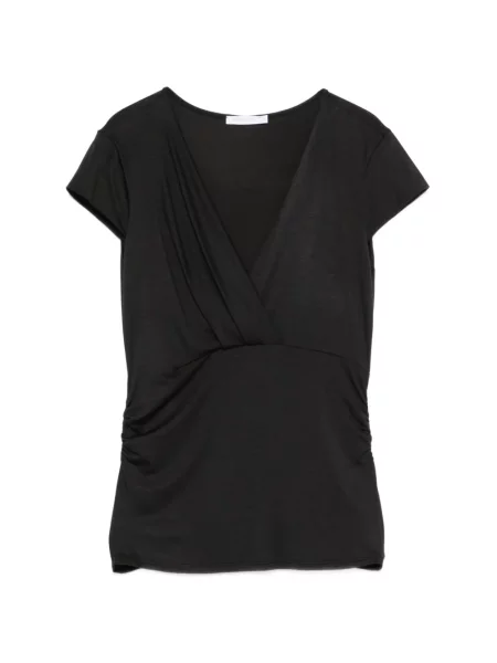 Tricou Patrizia Pepe cu decolteu în V din modal drapate negru