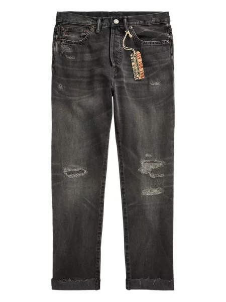 Blugi Ralph Lauren Rrl cu talie înaltă zdrențuiți negru