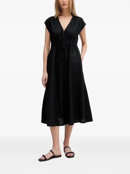 Rochie midi Benetton cu decolteu în V cu cordon negru