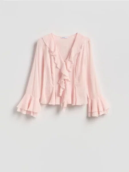 Reserved Cămașă cu volănașe roz-pastel roz