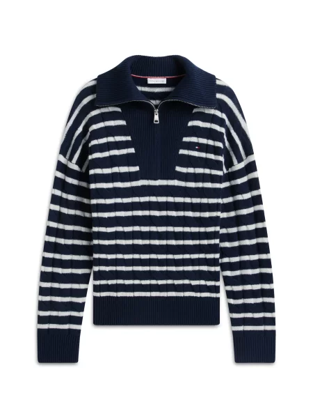 TOMMY HILFIGER Pulover bleumarin alb