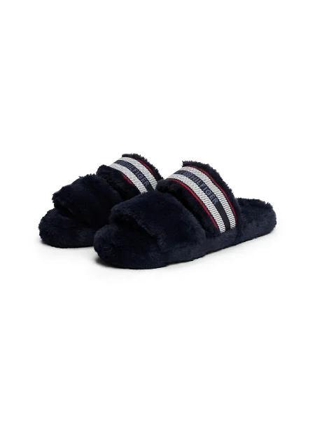 Tommy Hilfiger Papuci de casă Hilfiger Fur Slipper Bleumarin alb