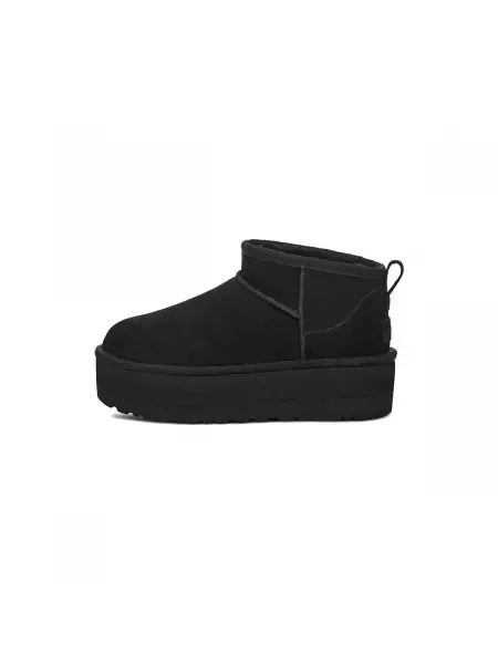 UGG Bőr hótaposó W CLASSIC ULTRA MINI gyapjú hozzáadásával fekete