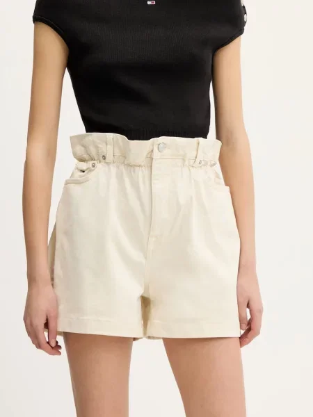 Tommy Jeans pantaloni scurți uni high waist bej