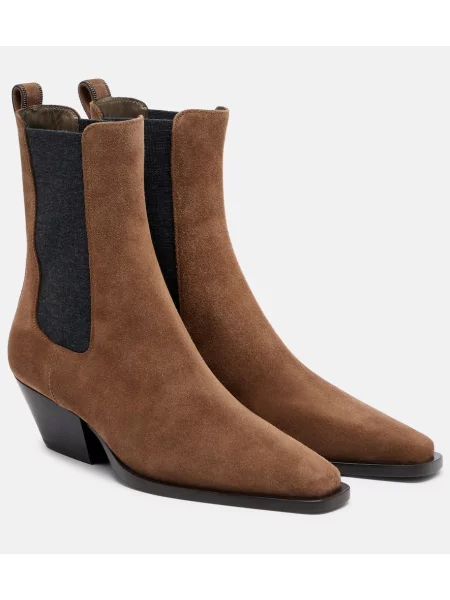 Botine chelsea Brunello Cucinelli din piele de căprioară maro