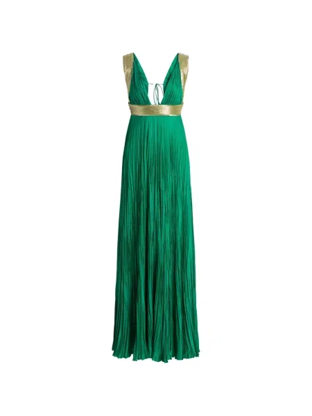 Rochie maxi Alberta Ferretti plisată de costum verde