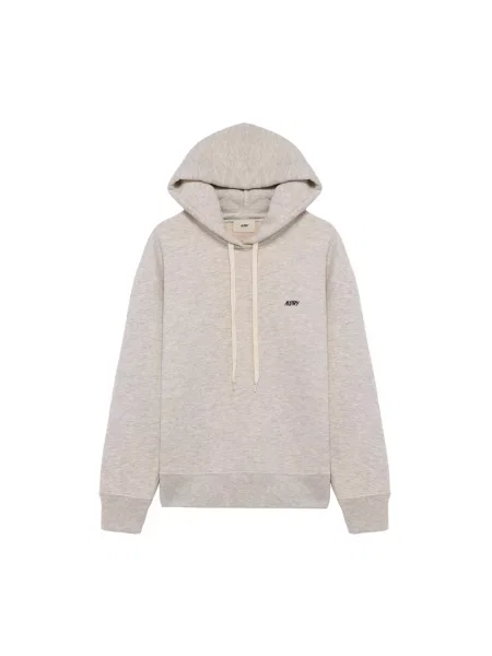 Haftowana bluza z kapturem Autry z kapturem z okrągłym dekoltem szara