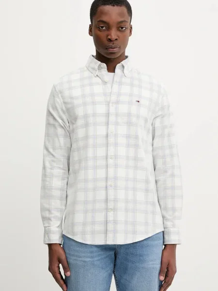 Tommy Jeans cămașă din velur cu guler button-down regular alb