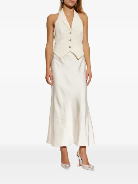 Rochie midi Self-portrait din satin cu gât halter