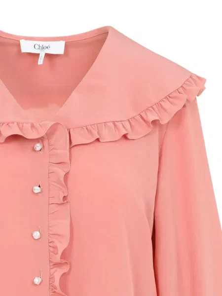 Top Chloé de mătase cu volane roz