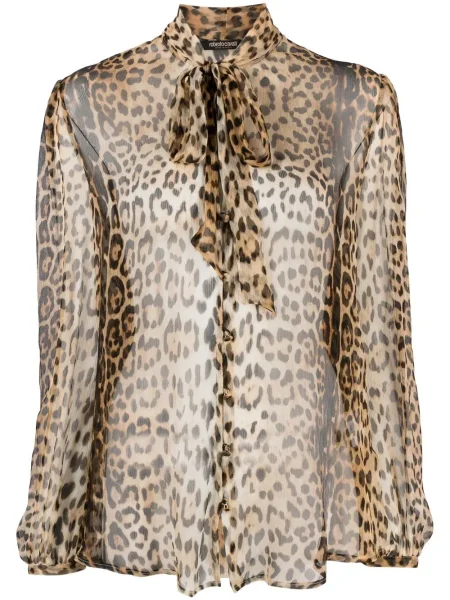 Bluză Roberto Cavalli cu imagine cu model leopard transparente