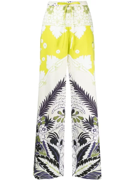 Pantaloni Valentino cu model floral cu imagine galben