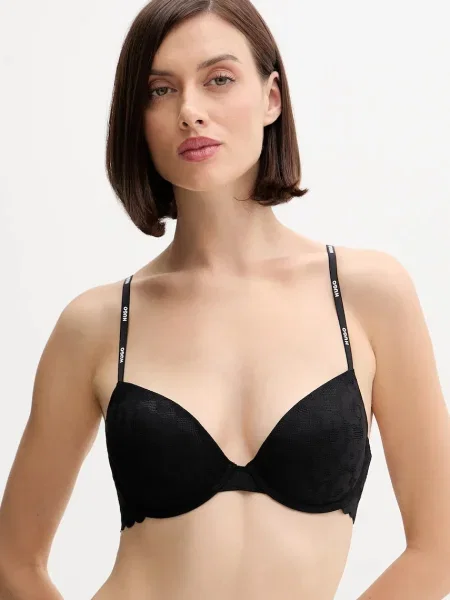 Сутиен HUGO от дантела с десен черно