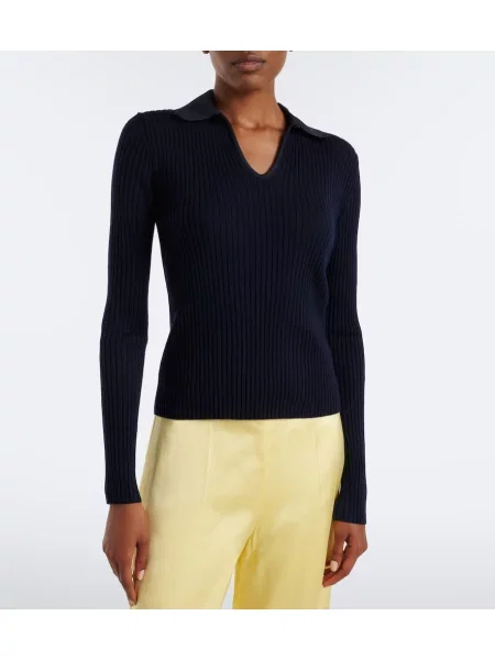Tricou polo Jil Sander de lână albastru