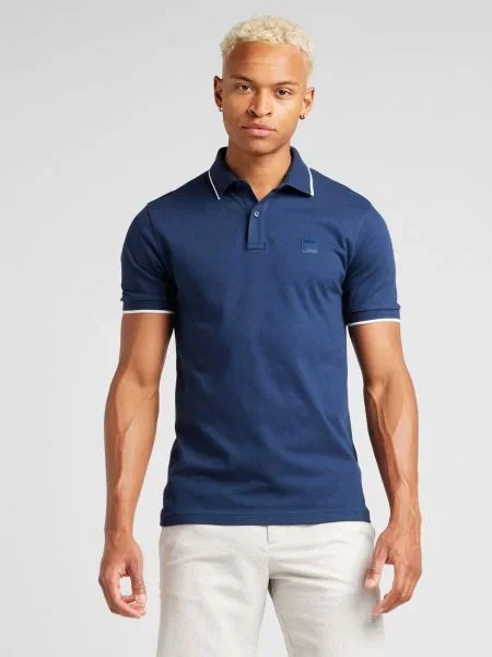 BOSS Orange polo tričko pánske s elastanom Passertip modrá