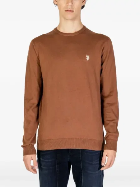 Hanorac crewneck U.s. Polo Assn. cu broderie cu decolteu rotund maro