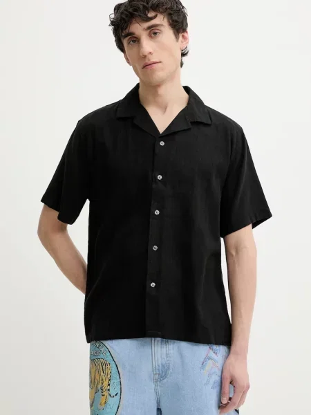 Lanena srajca Abercrombie & Fitch črna