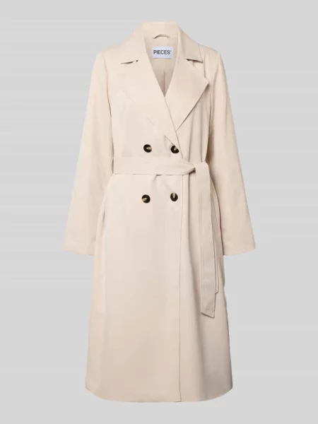 Trencz o kroju regular fit z w talii do wiązania model ‘SCARLETT’ Pieces beżowy