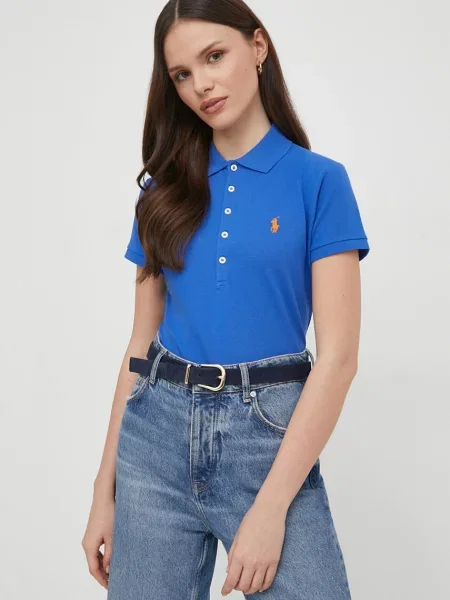 Koszulka polo o kroju slim fit z wyhaftowanym logo model ‘JULIE’ Ralph Lauren niebieska