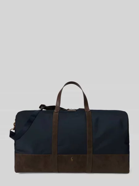 Torba weekendowa z czystej bawełny z obszyciem ze skóry welurowej Polo Ralph Lauren granatowa