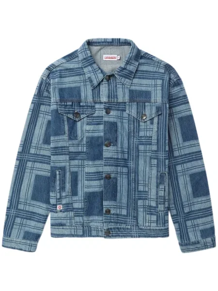 Kurtka jeansowa Charles Jeffrey Loverboy w kratkę z nadrukiem niebieska