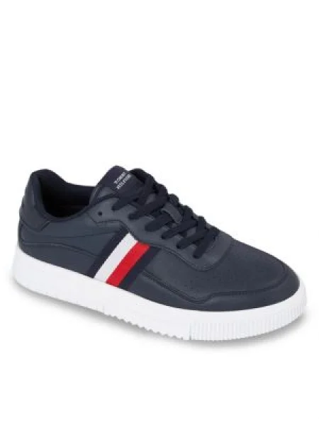 Кожени маратонки Tommy Hilfiger на райета синьо