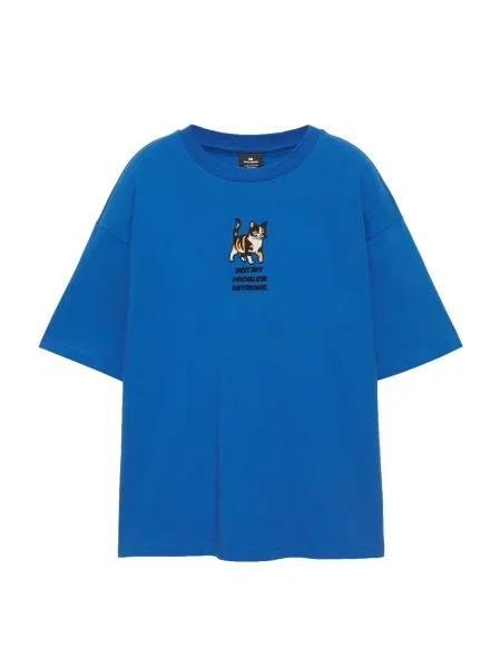 Pull&Bear Tricou albastru / maro pueblo / negru alb