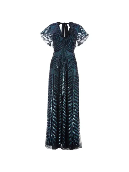 Rochie maxi Temperley London cu paiete cu decolteu în V de costum albastru