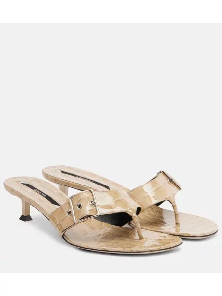 Papuci tip mules Christen din piele de lac bej