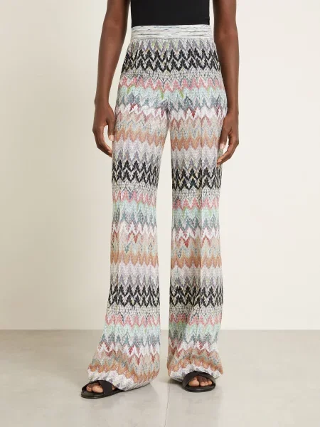 Missoni Pletené Kalhoty S Třpytivou Přízí / světle červená / světle zelená bílá